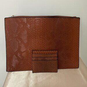 NWOT Brown Clutch PU Leather Snakeskin with Card Holder